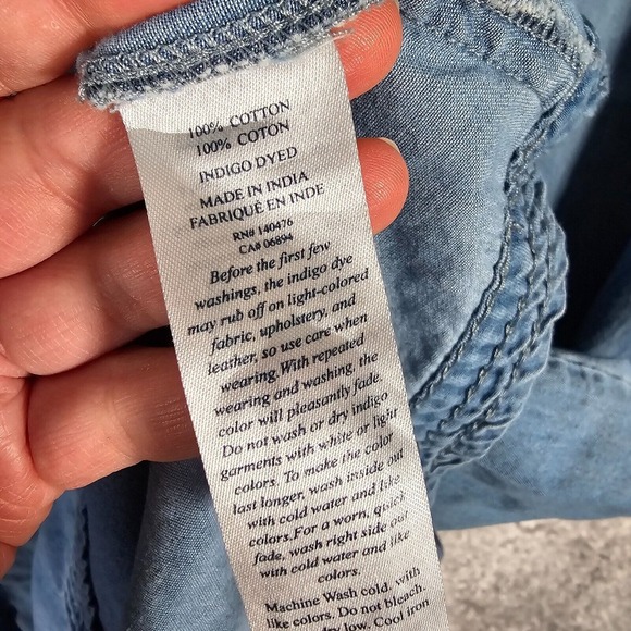 Faherty Women’s Chambray Mini Dress Blue Short Sleeve Utility Size XS Coastal - Picture 6 of 11